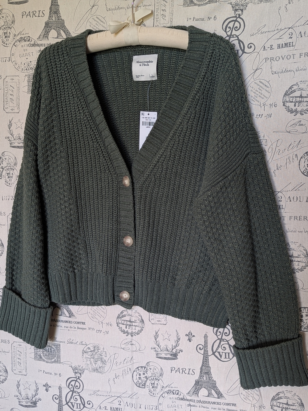 NWT Abercrombie & Fitch Olive Green Knit Cardigan Women's Sweater - Size L